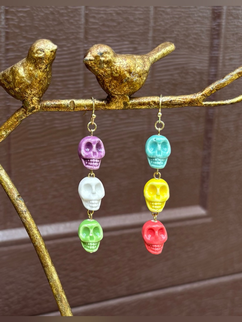 💀🌈Multicolor Asymmetrical Ceramic Skull Earrings